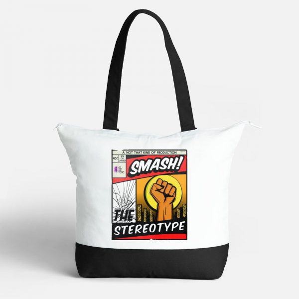 Smash the Stereotype Large Zipped Cotton Shoulder Bag - Black - Image 5
